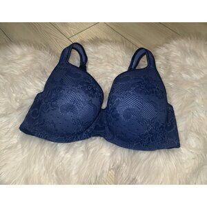 Cacique Lightly Lined Bra Floral Lace Underwire Womens 40DD Blue